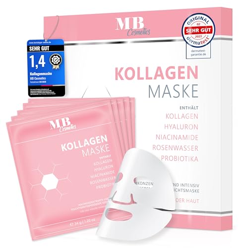 Kollagen Maske mit Hyaluron, Niacinamiden und Probiotika-Komplex für eine straffere Haut. Hydrogel Gesichtsmaske zur Faltenreduktion und Feuchtigkeitspflege. Ultra-hochkonzentriert mit 52.000 ppm.
