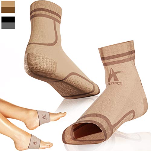ATHLEDICT Plantar Fasciitis Socks + Arch Support Compression Sleeves for 24/7 Comfort & Pain Relief of Achy Feet, Heel & PF - Better Than Night Splint Brace - for Men & Women (Nude, L/XL)