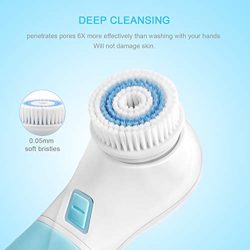 Facial Cleansing Brush,UMICKOO Face Brush Waterproof With 5 Exfoliating Heads,Rotary Spin Brush Cleansing System for Gentle Exfoliation and Deep Scrubbing