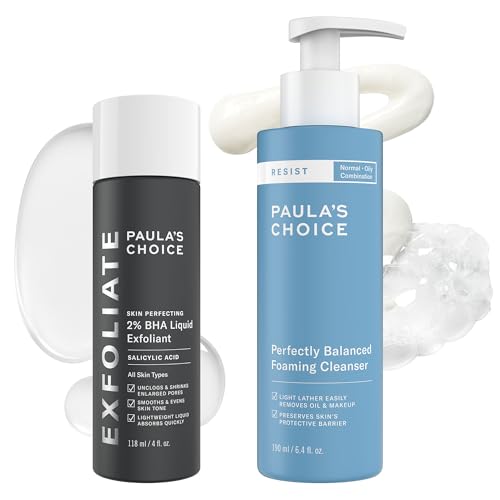 Paula's Choice SKIN PERFECTING 2% BHA Liquid Exfoliant, Salicylic Acid Facial Exfoliator for Enlarged Pores & RESIST Perfectly Balanced Foaming Facial Cleanser, Face Cleanser with Hyaluronic Acid