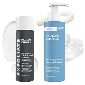 Paula’s Choice SKIN PERFECTING 2% BHA Liquid Exfoliant, Salicylic Acid Facial Exfoliator for Enlarged Pores & RESIST Perfectly Balanced Foaming Facial Cleanser, Face Cleanser with Hyaluronic Acid