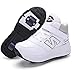 nnn Skateboard Schuhe Sportschuhe Skateboard Kinder Mädchen Junge Atmungsaktiv Freizeitschuh,Mit 2 Rädern Gymnastik Laufschuhe Sneaker Rollen Turnschuhe Erwachsene,WhiteDoubleWheel-42