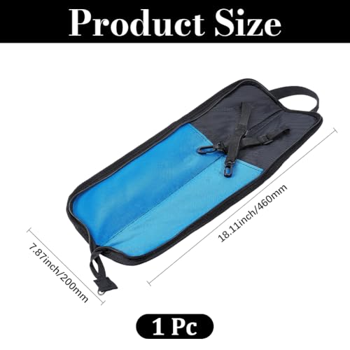 Image of GORGECRAFT Drum Stick Bag Drumstick Holder with Crossbody Shoulder Strap Hooks Open Size 46x20cm Blue Portable Carrying Handbag Hanging Bag for Drumsticks Mallets Brushes Storage Case