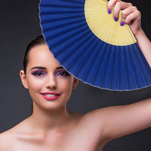 Image of Fabric Handheld Folding Hand Fan With a Tassel Grade A Bamboo Ribs for Women Girls Summer Party Event Favor Birthday Wedding Souvenir Gift (Royal Blue)