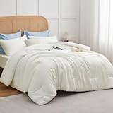 CozyLux King Size Comforter Set Ivory, 3 Pieces Solid Breathable Quilted Style Bedding Sets for Girls, Luxury Soft Microfiber Down Alternative Comforter Bed Set (1 Comforter & 2 Pillowcases)