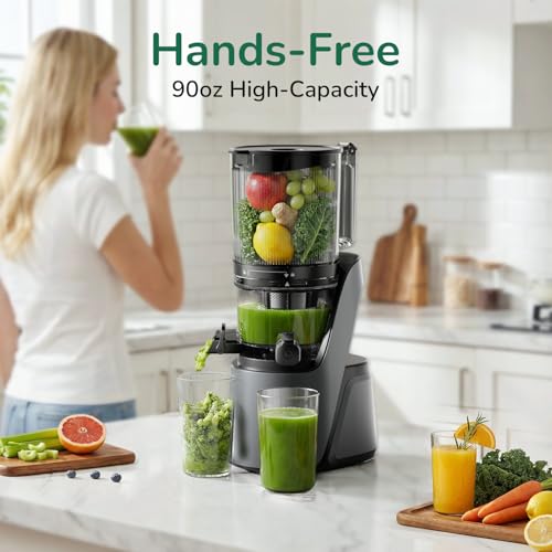 Canoly C16 Cold Press Juicer, 6" Extra Wide Feed Chute, 3-IN-1 Strainers (Juice & Sorbet & Nut Milk), Powerful AC Brushless Motor, Self Precut System, Juicer Machines with BPA-Free (Space Gray) - Image 5