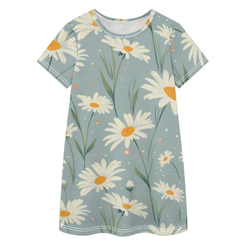 Vestido de verano para niñas con manga corta transpirable y flores White Daisy Flowers de moda