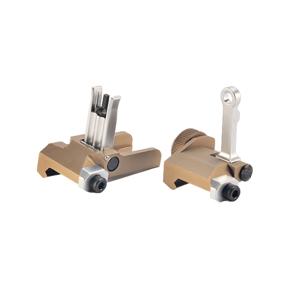 Front and Rear Folding Sight Set,Adjustable K30 Flip up Iron Sights,Double Aperture Front and Rear Back Up Scope for 20MM Rails Mount,Silver&Sand