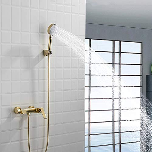 Robinet de douche de salle de bain mural or brossé avec douchette