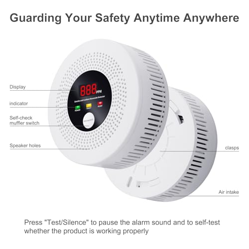 2-in-1 Smoke and Carbon Monoxide Detector 10-Year Battery-Powered CO Alarm with Clear LCD Display and Sound Warning for Home Reliable Detector for Enhanced Safety and Protection (Includes Batteries) - Thumbnail 3