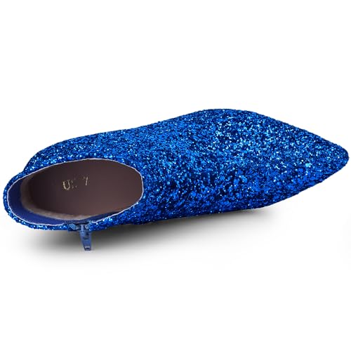 Allegra K Women's Glitter Pointed Toe Chunky Heel Ankle Boots4