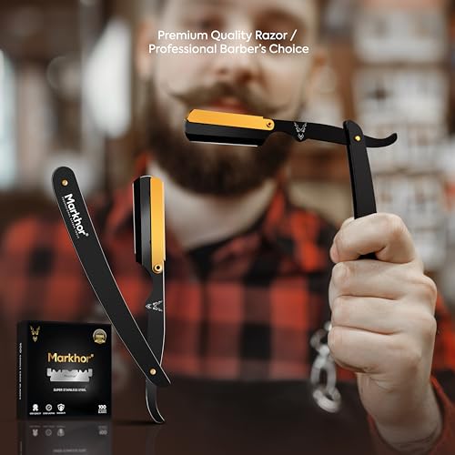 Markhor® Straight Razor for men with Leather Pouch & Replaceable Blades | Single Blade Razor | Premium Shaving Razor | Stainless Steel Barber Razor Blade | Straight Edge Razor | Navajas Para Barbero