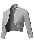 SSOULM Women's 3/4 Sleeve Open Front Bolero Shrug Cardigan Hgrey S