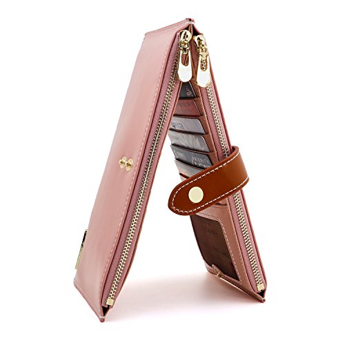 ANDOILT Femmes Multi Portefeuille en Cuir Blocage RFID Card Organizer avec Poche Zippée Sac À Main pour Téléphone Portable Rose