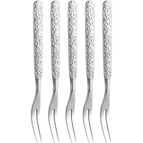 Ymxygz 5 Tenedores De Acero Inoxidable para Fruta, De Dos Puntas, para Postre, Repostería, Aperitivos, De Metal, para Cocina.