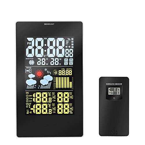 Wetterstation Funk mit Außensensor Wettervorhersage, Digitaler Thermometer-Hygrometer für Innen Außen, Alarm/Snooze, Farbdisplay LCD Bildschirm