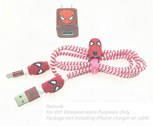 Tospania DIY Wire Protectors Compatible for iPhone5 5S SE 6 6S 7 8 Plus X IPad iPod iWatch Charging Cable and USB Charger-Spider Man