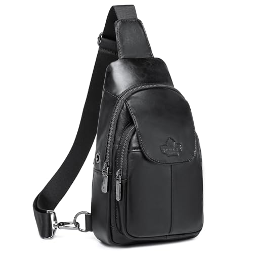 Genuine Leather Sling Bag for Men and Women Crossbody Shoulder Chest Bag for Hiking Travel Daypack