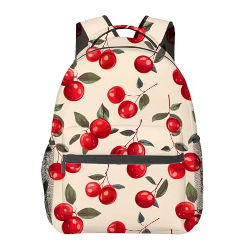 Mochila Fresh Cherry, Mochilas escolares para laptop, poliéster, frutas vermelhas, para mulheres, adultos, crianças, trabalho, esportes, mochila casual, mochila leve, presentes para caminhadas