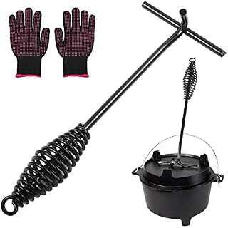 MaxAwe 26 cm Lid Lifter Dutch Oven Lid Lifter Handle Hook, Cast Iron Fire Pot Lid Lifter with Grill Gloves, Dutch Oven Accessories for BBQ Camping Grill