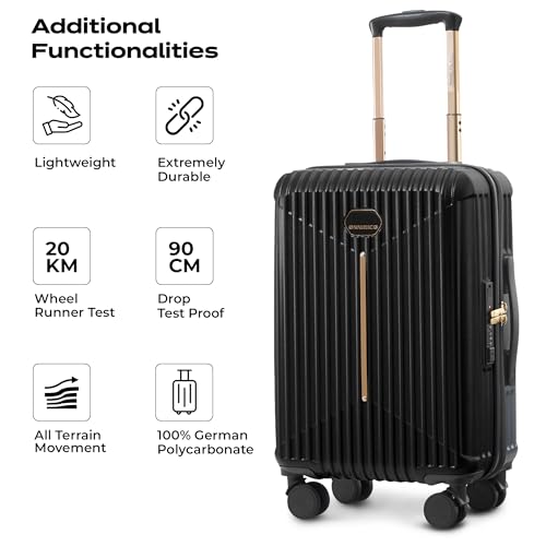 Image of Midnight Voyager Cabin Small 57cm | Trolley Bag Hard Case Polycarbonate, 4 Wheels 360 Degree Wheeling System Luggage, Suitcase for Travel, with Front Laptop Access (Ebony Black)