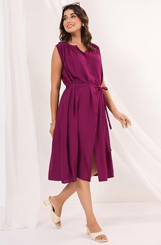 Image of Janasya Women's Rayon Solid A-line Dress