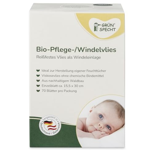 GRÜNSPECHT Biologisch verzorgings-/luiervlies, inleg voor stoffen luiers, 100% biologisch afbreekbaar, zacht, scheurvast en absorberend, dispensersysteem voor luiertafel, 70 vellen (699-00)