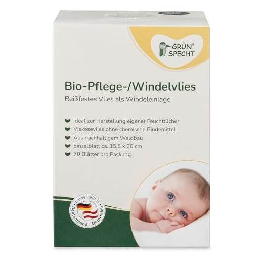 GRÜNSPECHT Bio-Pflege-/Windelvlies, Einlage für Stoffwindeln, 100% biologisch abbaubar, weich, reißfest & saugstark, Spendersystem für Wickeltisch, 70 Blätter (699-00)