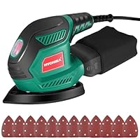 HYCHIKA Multischleifer, Deltaschleifer 200W, mit 12 Schleifblätter (Körnung 80/120/240), 14000 U/min, Klettfix-System, Staubsaugbeutel, Schleifmaschine für Ecke & Kante, Metal & Holz