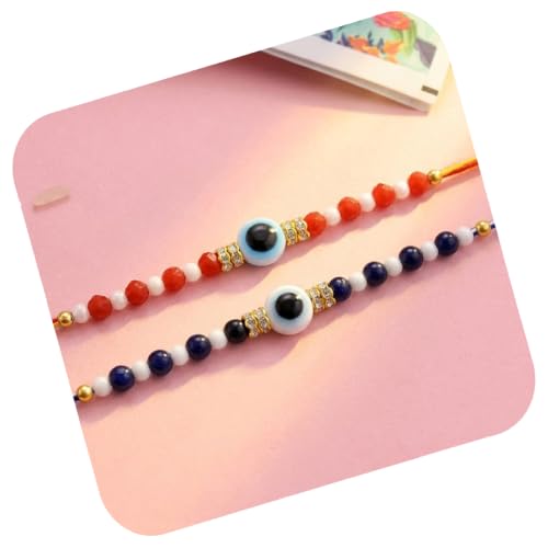 Image of Peora Evil Eye & Crystals Studded Rakhi for Brother Bhaiya | Red Thread | Raksha Bandhan Hamper with Roli Chawal Greeting Card