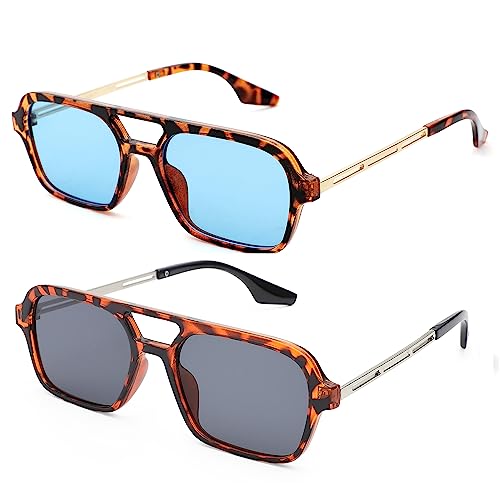 Vintage 70s Aviator Sunglasses for Women and Men Square Flat Shades with UV400 Protection