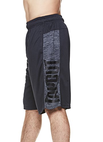 TapouT Men's Performance Heather Workout Gym & Running Shorts w Pockets - 12 Inch Inseam - Ebony Court King, Small