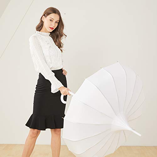 Kung Fu Smith Vintage Ladies Pagoda Umbrella Parasol for Weddings, UV Protection Victorian Rain Stick Umbrella with White Handle - Thumbnail 4