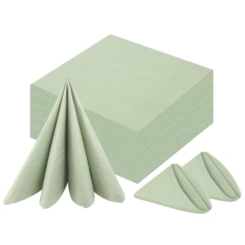 Serviettes en papier haut de gamme vert sauge 40x40 cm pour grand dîner