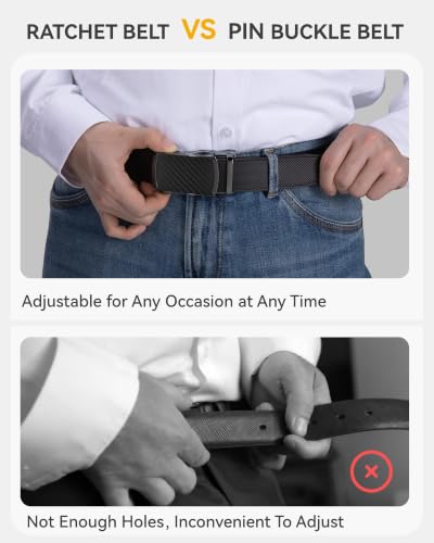Image of CHAOREN Ratchet Belt Men - 1 3 /8'' Mens Belt Leather for Casual Jeans | Smooth Sliding Track, Micro-adjustable, Trim to Fit, Daily Wear, Gift Box