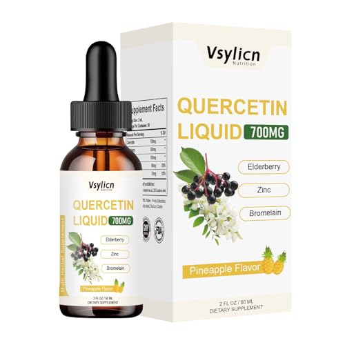 700mg Quercetin Liquid Drops - Quercetin Bromelain Supplements - 5 in 1 with Bromelain Elderberry Vitamin - 4X Stronger Than Pills & Capsules - Immunity Health Respiratory Health Skin Care - 60ml