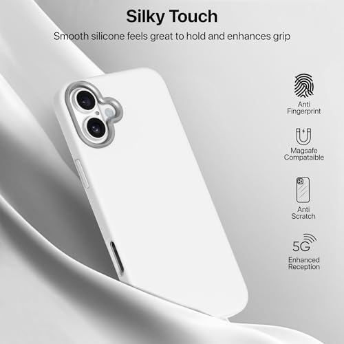 Image of eller sante Silicon Back Cover Case for iPhone 16 Plus Scratch Resistant TPU Shockproof 6ft Feet Drop Protection Support Mag-Safe Wireless Charging- White