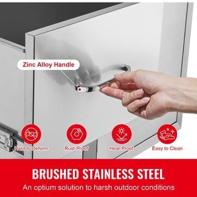 Happybuy Outdoor Kitchen Door Drawer Combo, 32.5" W x 21.6" H x 20.5" D Access Door & Double Drawers with Paper Towel Rack, Stainless Steel Handles, Ideal for BBQ Island and Outdoor Kitchens