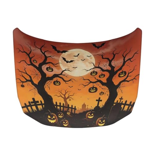 Image of Moon Halloween Tree Car Hood Cover Polyester Elastic Fabrics Washable Suitable for Large SUV and Pickup Trucks 39x59in