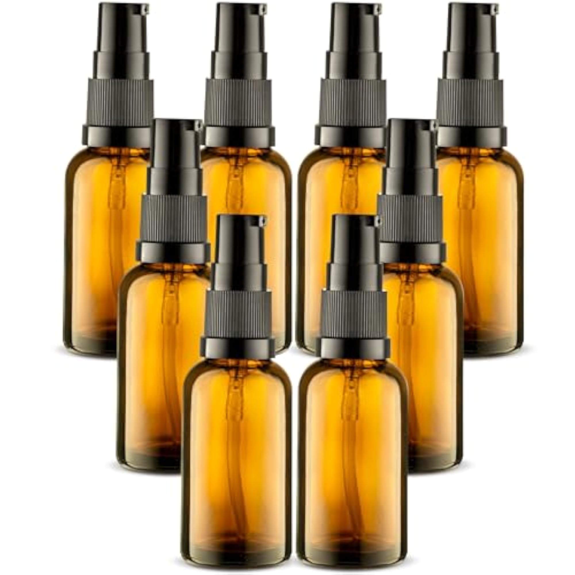 8 Pack Empty Refillable Glass Amber Pump Bottles