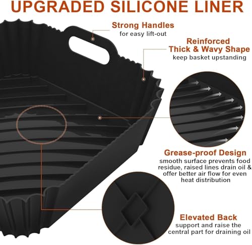 Image of Large Silicone Air Fryer Liners Square 5-9 QT, 7.9 Inch Airfryer Liners Reusable 2 Pack Air Fryer Liners Pot Oven Liner Baking Tray, Air Fryer Basket Silicone Mat Bowl Air Fryer Accessories