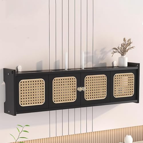 WiFi Wireless Router Wall Mount Cabinet, Rattan Storage Box for Hiding Electl Devices &amp; Clutter, Stylish Home nizer for Cables &amp; Accessories