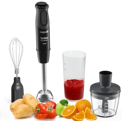 Tefal 3in1 Optichef Hand Stick Blender, 20 speeds and pulse, Powelix Blades Technology, 800ml beaker, 1000W, 500 ml Chopper, Food Processor, Dishwasher Safe Parts HB643842, Black