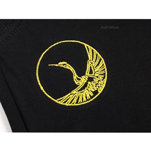Men's Chinese Crane Cherry Blossom Embroidered Pants Baggy Black Casual Pants Cotton Athletic Pants Summer Pants4