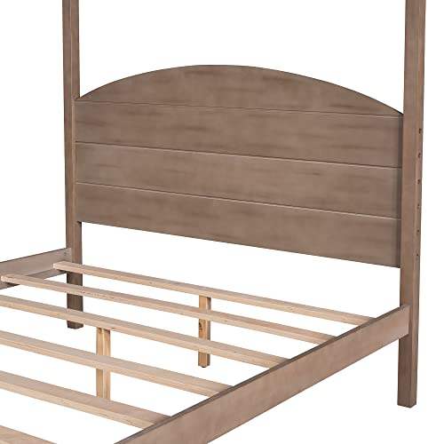 Harper & Bright Designs Full Size Canopy Bed Frame, 4-Post Canopy Platform Bed Frame With Headboard, Solid Wood Full Bed Frame For Kids Teens Adults, No Box Spring Needed (Brown Wash) #TOP5