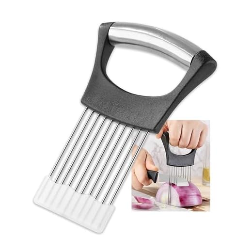 Onion Slicer, Mumulo Stainless Steel Onion Cutter for Slicing and Storage Onions, Tomato, Eggs and Vegetables, Protective Cover Included, Dishwasher Safe (Black)