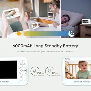 TEKXDD Baby Monitor No WiFi - with Camera, 5'' IPS Screen, 1000ft Range, Remote Pan Tilt Zoom, Night Vision, 2-Way Audio, Temperature Display, Long Battery Life - Safe Baby Camera Monitor
