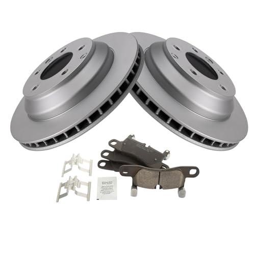 Image of TRQ Rear Ceramic Brake Pad and Rotor Set Coated Compatible with 14-18 Porsche Cayenne 330mm Diameter Rear Rotors 13 11-17 VW Touareg