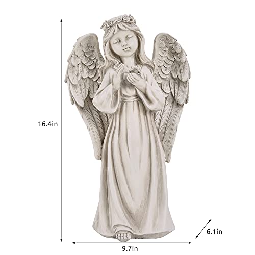 Garden Angel Figurines With Halo Led Lights, Light Up Angel Girl With Dove Garden Statues For Patio, Lawn, Yard Art, Cemetery Grave Decoration, Sympathy Gift, Stone Antique, 9.65 X 6.1 X16.1Inch #TOP6
