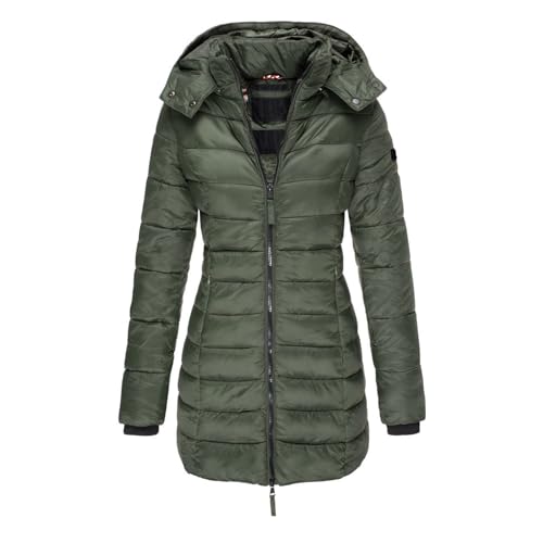 CUOREZ Chaqueta de invierno para mujer, chaqueta de longitud media, chaqueta de plumón, Verde(Military Green), Large